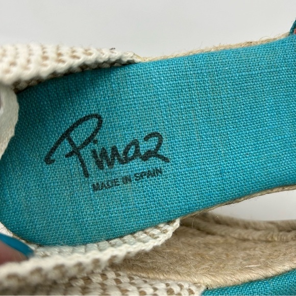 Pinaz Made in Spain Turquoise Blue & White Lace Up Espadrille Wedges Size 38 - Picture 12 of 15